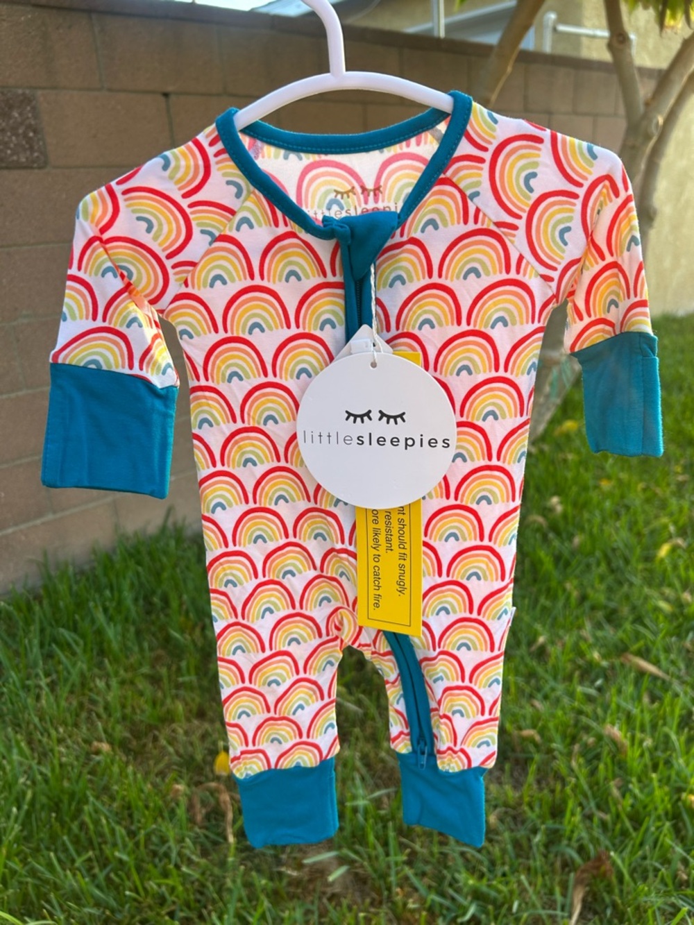 Little Sleepies Rainbow Footie with Teal Trim